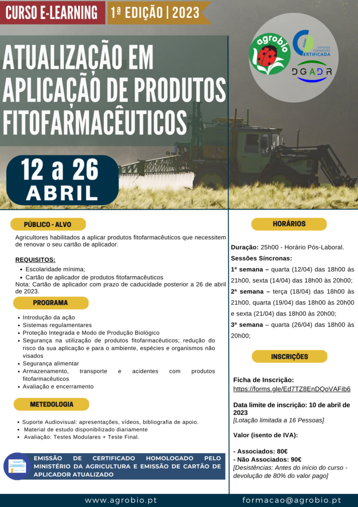 AGROBIO, Agricultura biológica; Aplicação de Produtos Fitofarmacêuticos