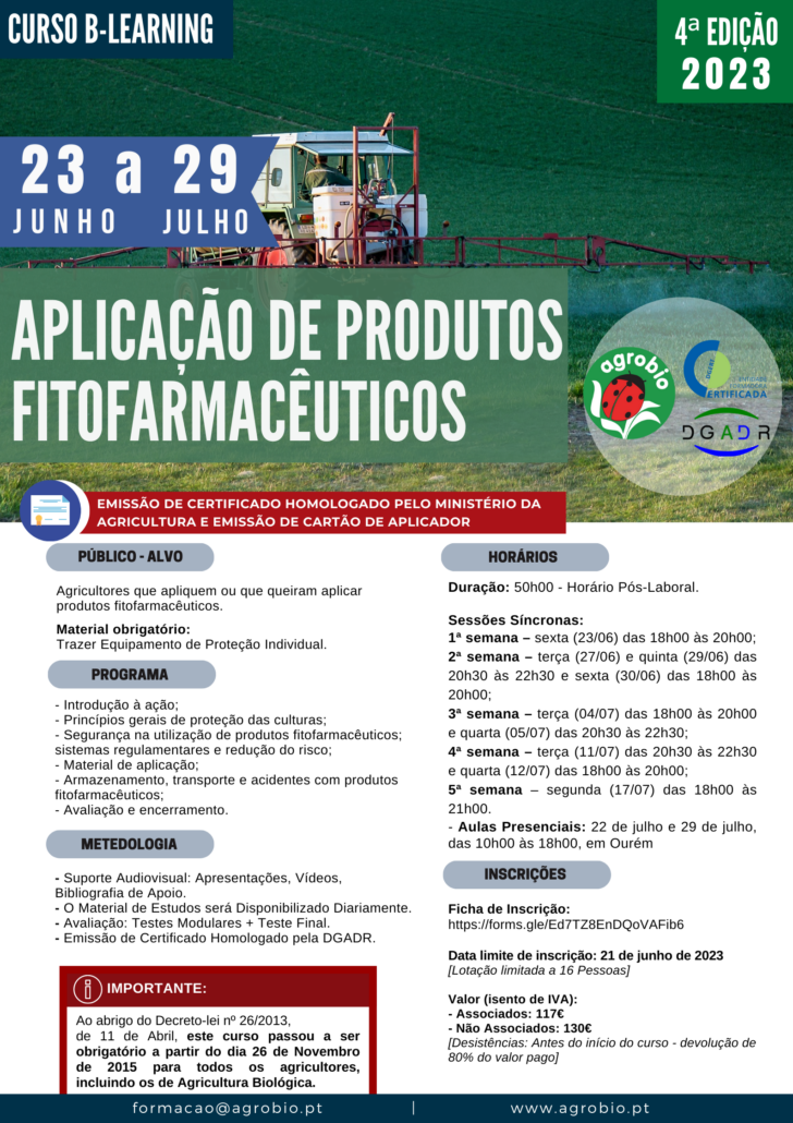 AGROBIO, Agricultura biológica;Aplicação de Produtos Fitofarmacêuticos;Modo de Produção Biológico