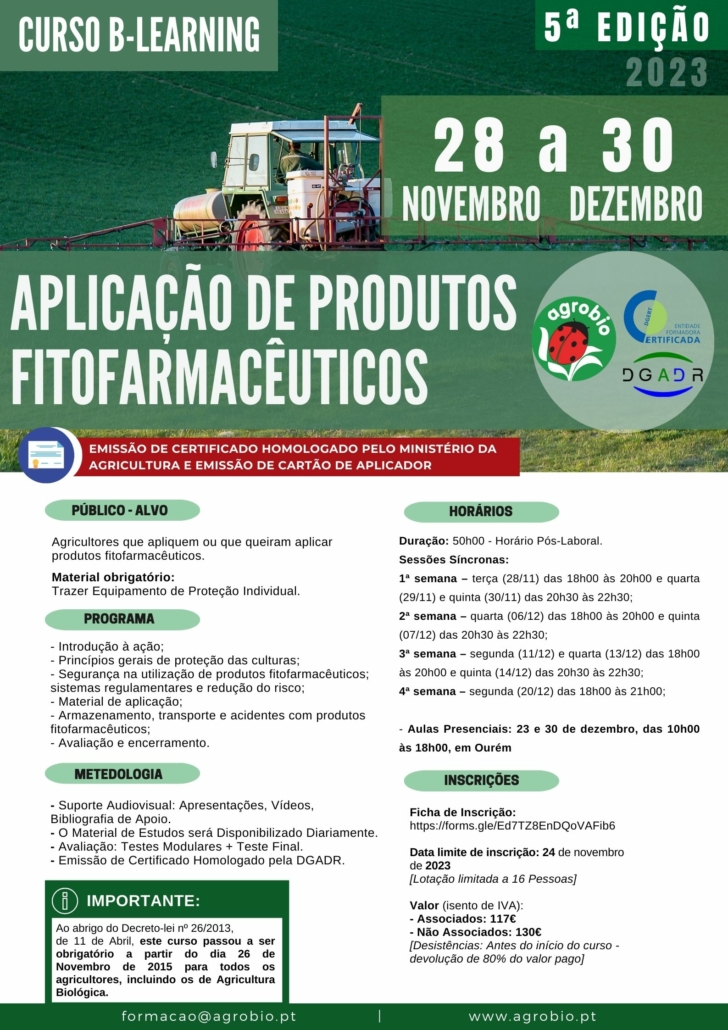 AGROBIO, Agricultura biológica;Aplicação de Produtos Fitofarmacêuticos