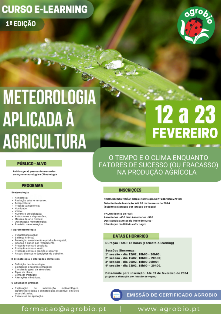 AGROBIO, Agricultura biológica;Metereologia Aplicada à Agricultura