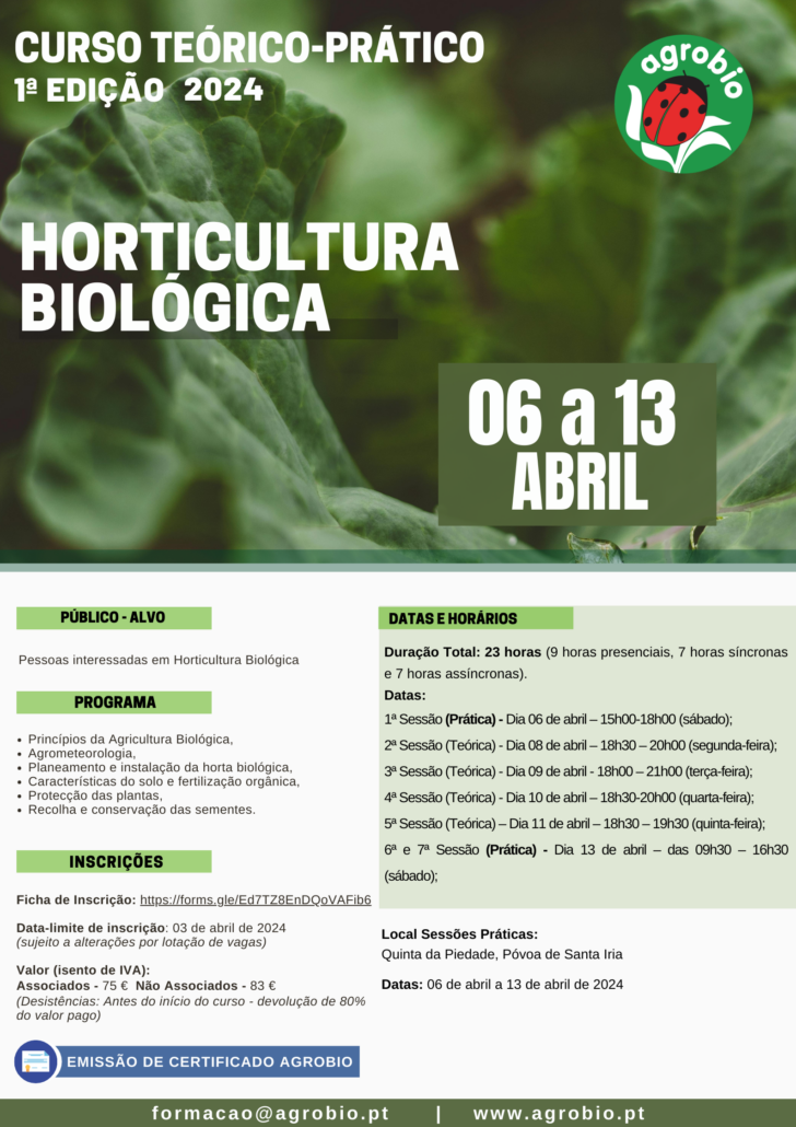 AGROBIO, Agricultura biológica; Modo de Produção Biológico; Horticultura Biológica